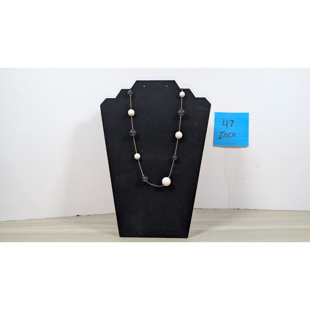 47" Black White Bead Station Necklace Long Strand Fashion Jewelry